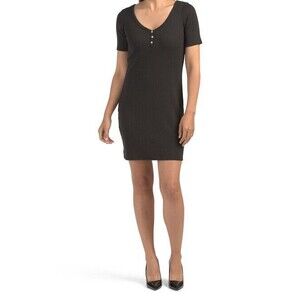 Alternative Apparel Womens Dress sz M new Black Ribbed Knit Henley Stretch g594